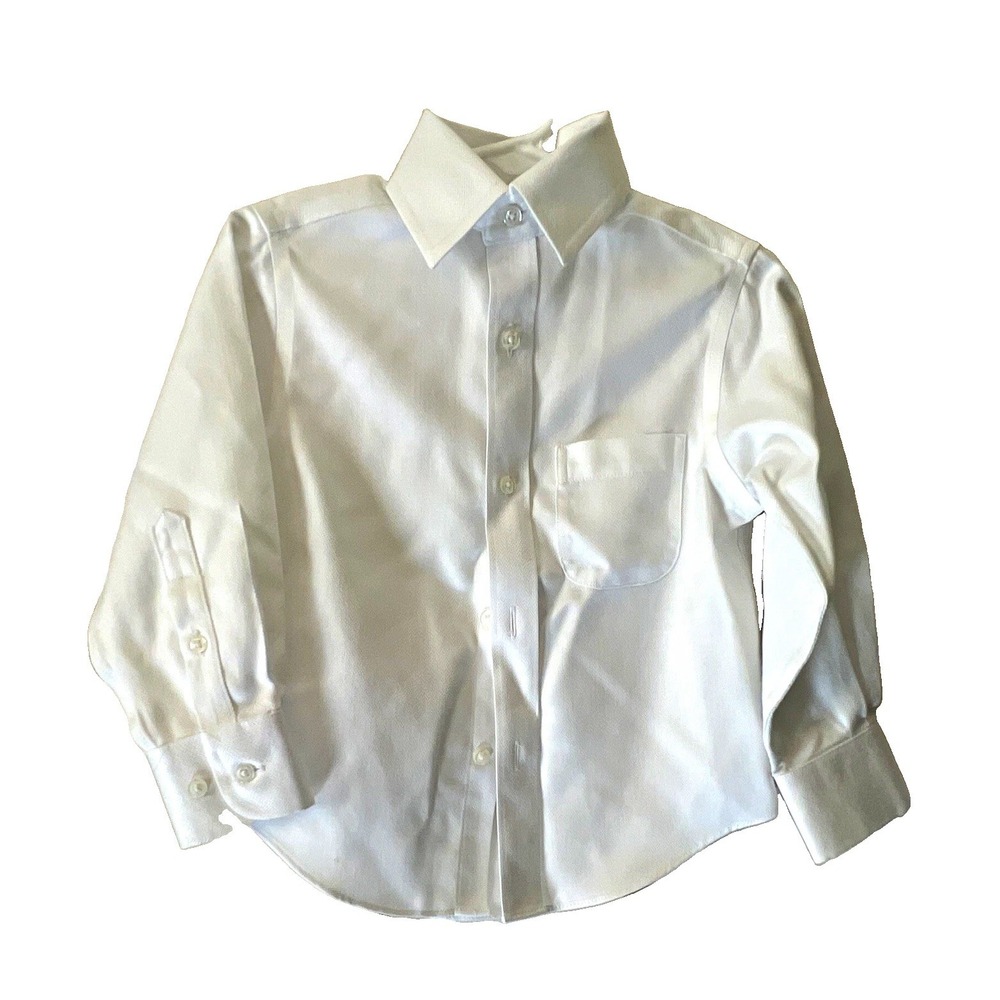 Boys White Solid Long Sleeve Button-Up Dress Shirt Point Collar Formal